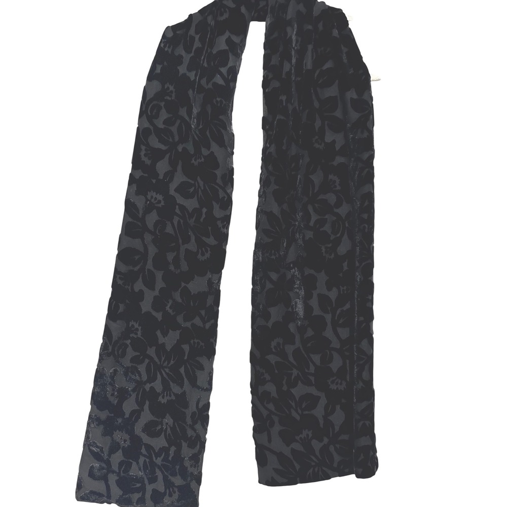 Black Floral Burnout Velvet Scarf Sheer Long Rectangle Evening Wrap romantic
